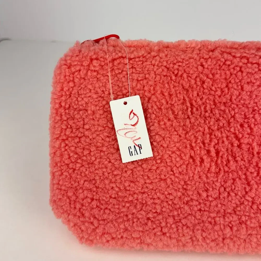New Gap Pink Teddy Soft Plush Faux‎ Fur Zip Pouch Clutch Bag Purse OS